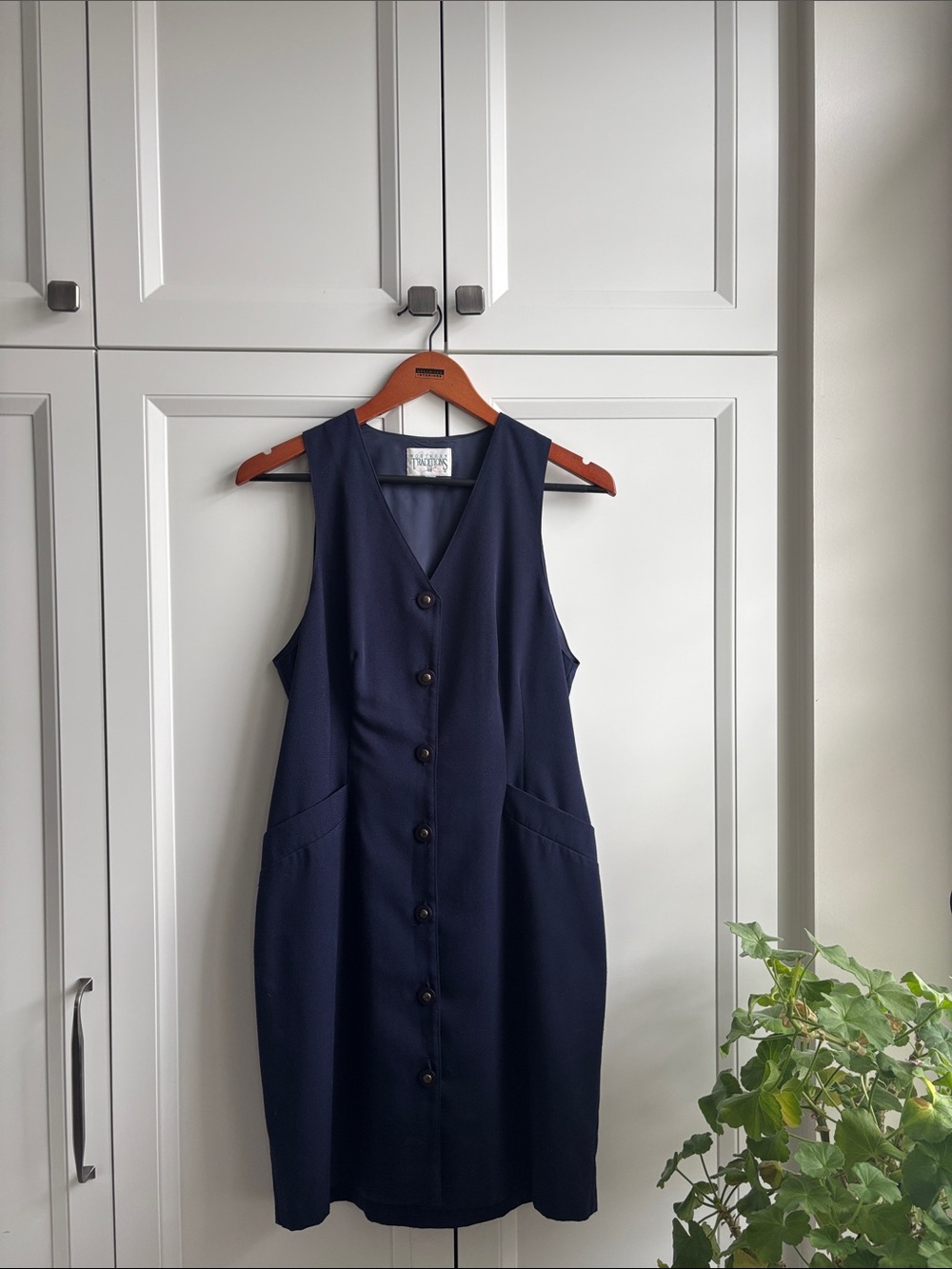 Classic Navy Button-Front Midi Dress by Unknown Brand